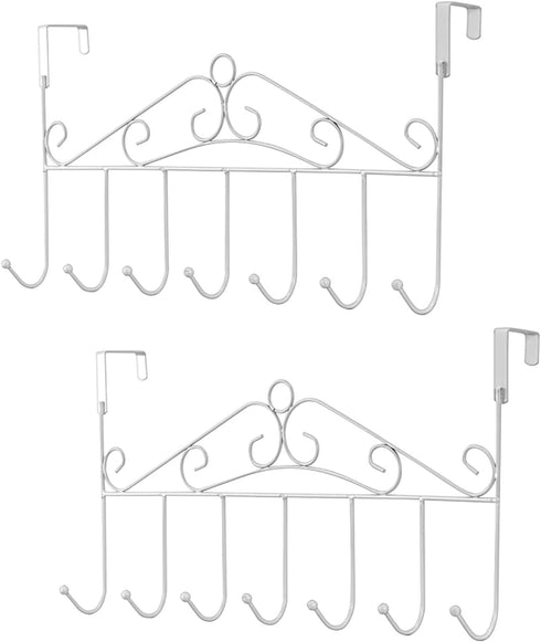 eywlwaar White Over The Door Hooks 7 Hanger Rack Metal Rack for Home Use Hats Coats Key Bag Clothes Scarfs Hooks...