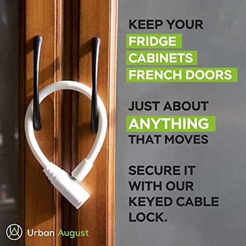Urban August Original Fridge Lock Cabinet Locks with Keys - French-Door Refrigerator Lock for Kids Adult - Multifunctional Cable Lock for Fridge Cabinet Bike Stroller (Regular, White - 2 Pack)