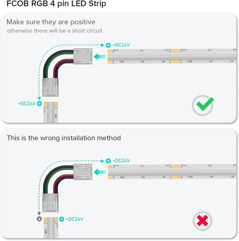 BTF-LIGHTING FCOB 4Pin 10mm 0.39in Transparent Connector Kit 30pcs Corner Connector 30pcs Gapless Solderless Connector 10pcs 5.9in Long 22AWG Exte...