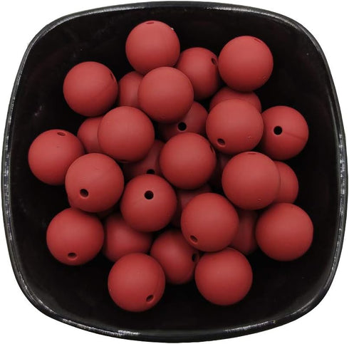101pcs 15mm Silicone Round Beads for Keychain Making Maroon Color Silicone Pearl Rubber Spacer Beads Accessory Kit for DIY Pens Handmade Mom Neckl...
