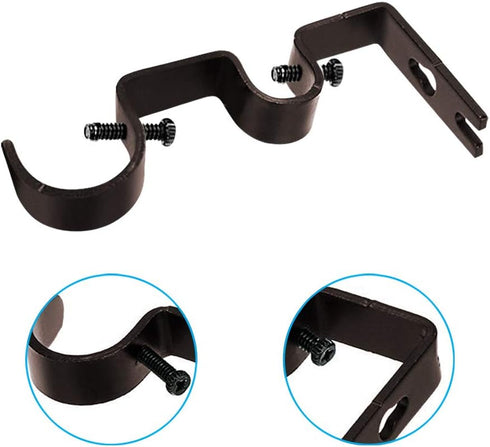 TLBTEK 3pcs Brown Curtain Rod Bracket, Double Curtain Rod Hanging Brackets Wall Mount Heavy Duty,Adjustable Curtain Rod Holders Hardware for Windo...