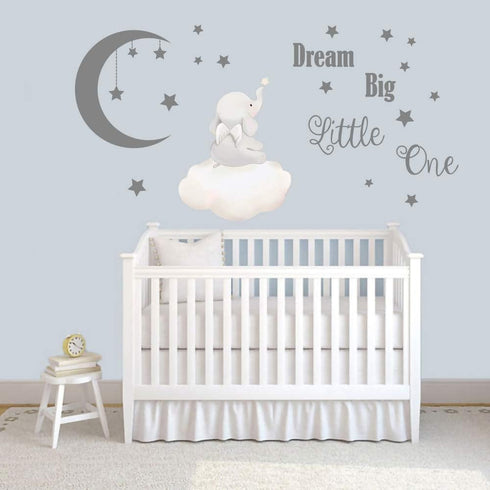Runtoo Dream Big Little One Wall Decals Elephant Inspirational Quotes Kids Wall Stickers for Bedroom Playroom Nursery Decoration Wall Decor...