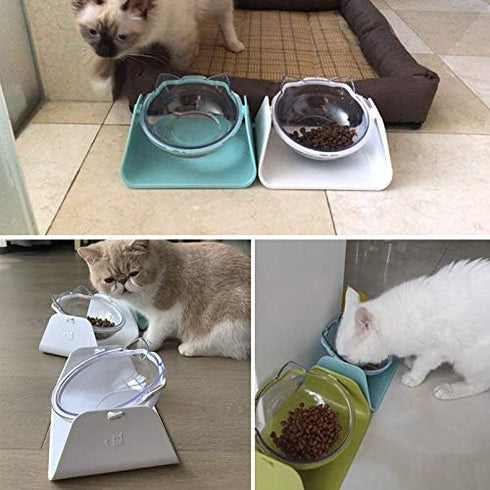 Adjustable Transparent Tilted Bowl Feeder with Raised Stand for Cat Pet(White)...