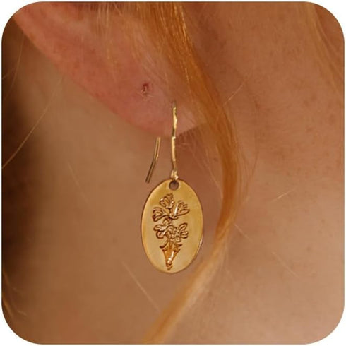 Moodear Trendy Gold Earrings for Women - Dainty Flower Dangle Earrings - Minimalist 14K Boho Hypoallergenic Statement Jewelry - Birthday Gift for ...