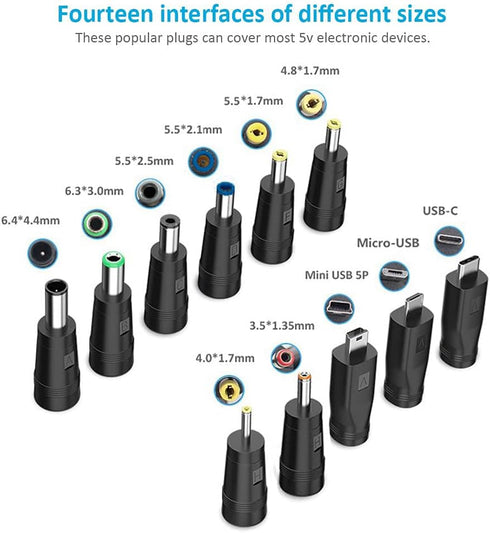5V USB to DC Power Cable,Universal 5V DC 1.5M Charging Cable Power Cord with 11 Interchangeable Plugs Connectors Adapter for Webcam Router, Power ...