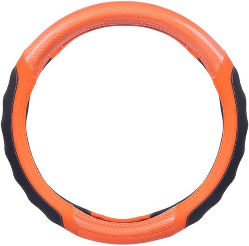 Motor Trend SW-812 Orange Ultra Sport Pebbled Leather Steering Wheel Cover with Carbon Fiber Detail-Universal Fit for Standard Sizes 14.5 to 15.5 ...