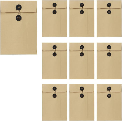 10 Pcs Vintage Kraft Paper File Folder Thickened A5 Filing Envelope Project Photo Pockets Reusable Document Wallet Bag with String Tie Closure for...