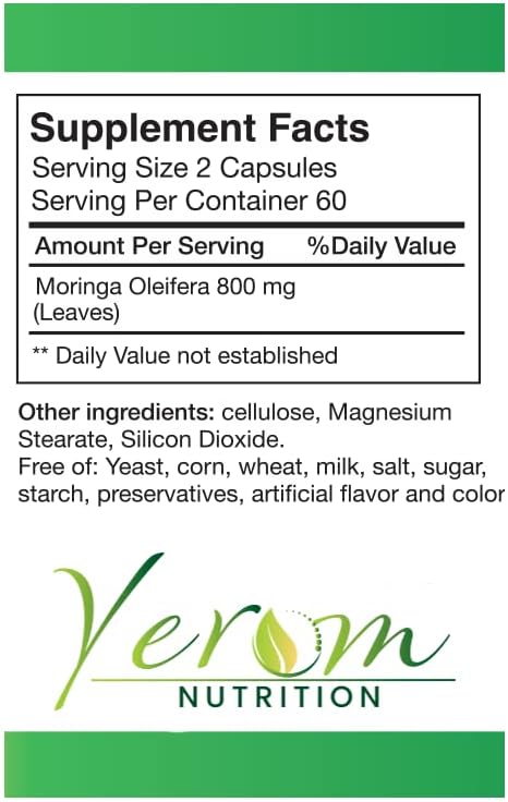 Pure Moringa Capsules - 800mg High Potency, 100% Natural, Supplement for Energy, Immune Support & Antioxidant Boost, 120 Capsules...