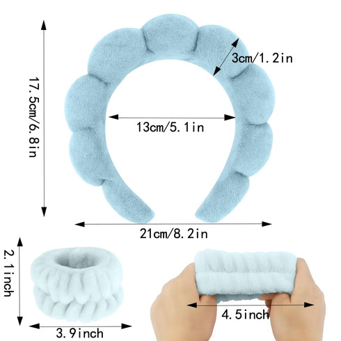 AHONEY 2 Set Spa Headbands for Washing Face and Wristband Set, Skin Care Headband Sponge Facial Skincare Headbands Terry Cloth Puffy Makeup Access...