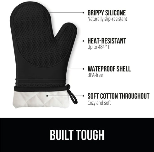 GORILLA GRIP BPA-Free Soft Silicone Oven Mitts, 14.5x8.3, Heat Resistant and Waterproof Cooking Gloves, Thick Cotton Lining, Flexible Gripping for...
