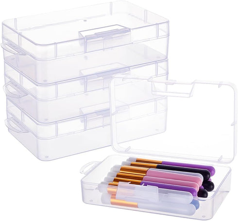 BENECREAT 4 Pack 5.5x3.35x1.5 Large Clear Plastic Box Container Clear Storage Organizer with Hinged Lid for Small Craft Accessories Office Supplie...
