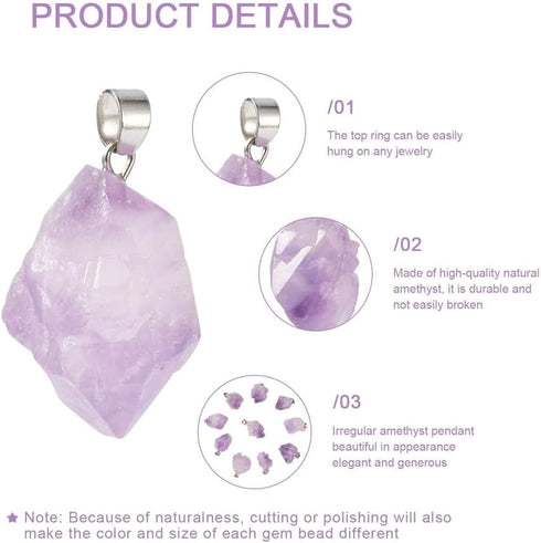 Fashewelry 30Pcs Natural Irregular Amethyst Rock Stone Pendants Healing Crystal Chakra Gemstone Charms for Jewelry Making Hole: 4x4mm...