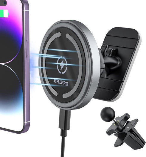 OHLPRO MagSafe Car Mount Charger iPhone Wireless Car Charger, Stick on Dashboard Magnetic Phone Holder Mount for iPhone 15 Pro Plus Max 14 13 12 S...
