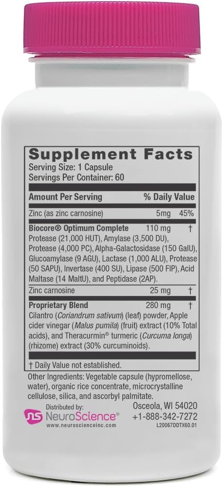 NeuroScience Digest DTX - Enzymes for Digestion, Detox & Gut Support - May Help Occasional Bloating & Gas - Protease, Zinc Carnosine, Apple Cider ...