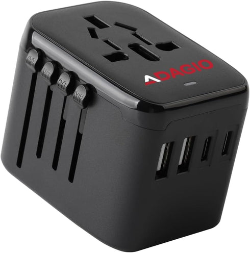 ADAGIO All in One Universal Travel Adapter, International Travel Plug Adapter with 2 USB-C Ports 2 USB-A Ports 100V-250V, 8A Fast Charging, Worldw...