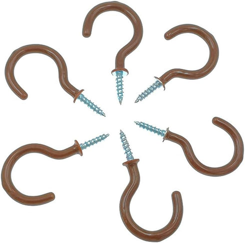 Cup Ceiling Hooks,Medium Size Vinyl Coated Screw-in Open Hooks Hangers(50pcs,1.25 inches,Brown)...