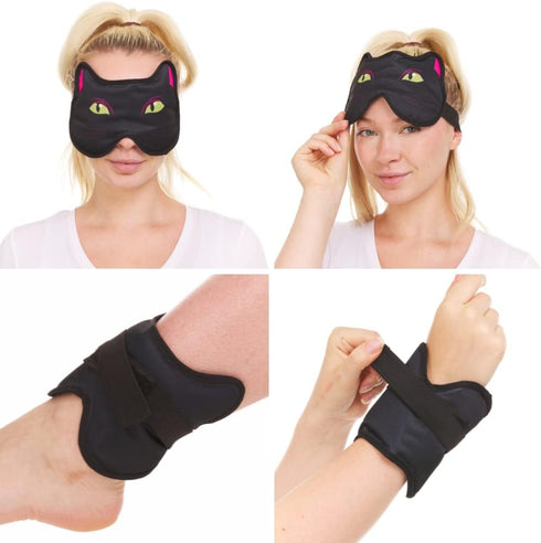 Hot Cold Therapy Gel Eye Cat Mask by FOMI Care | Ice Face Compress for Migraine, Headache, Stress, Puffiness, Dark Circles, Dry Eyes | Blackout Sl...