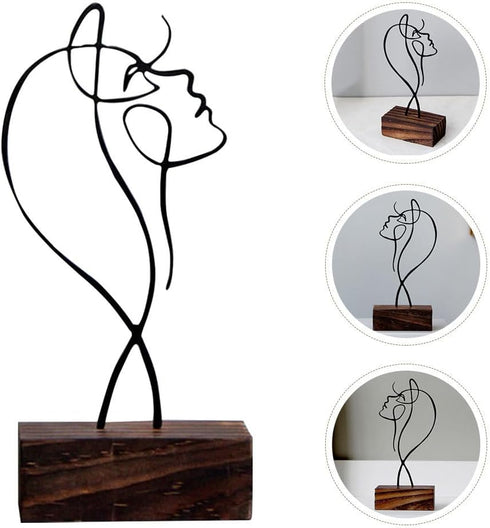 Veemoon Wrought Iron Line Characters Abstract Minimalist Female Statue Minimalist Facial Line Sculpture Home Table Ornament Tabletop Shelves Deskt...