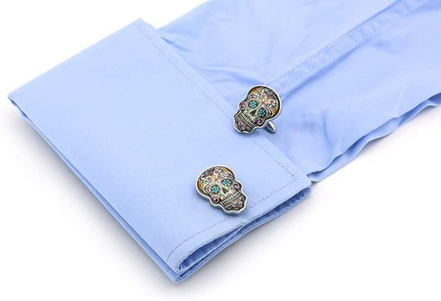 Day Of The Dead Cuff Links Muti-color Brass Material Sugar Skull Design Cufflinks with Gift Box...