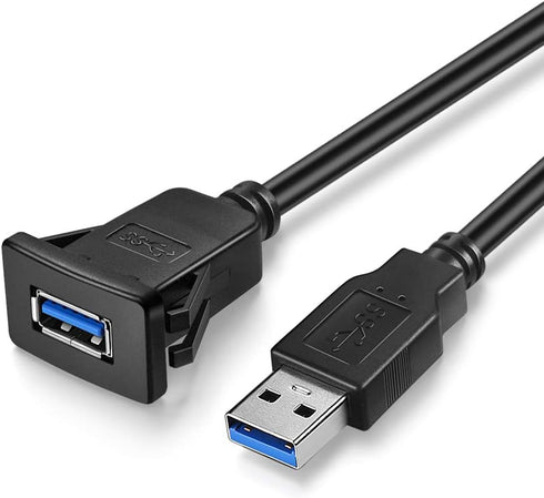 USB3.0 Square Flush Mount - 1M 3ft USB 3.0 Extension Mount, Dash Mount, Flush Mount, Panel Mount Cable, for Car, Boat, Motorcycle (3 feet)...