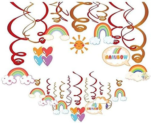 15Ct Rainbow Hanging Swirl Decorations - Sunshine Birthday Party Supplies Fan Decors...