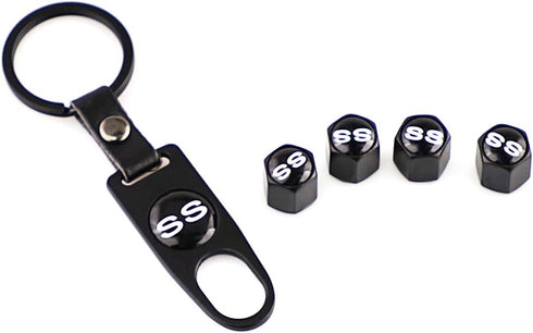 4Pcs Leakproof Tire Valve Stem Air Caps Covers Zinc Alloy and 1Pcs Wrench Keychain Combo Set for Chevy Silver Camaro SS Logo Decoration Accessorie...