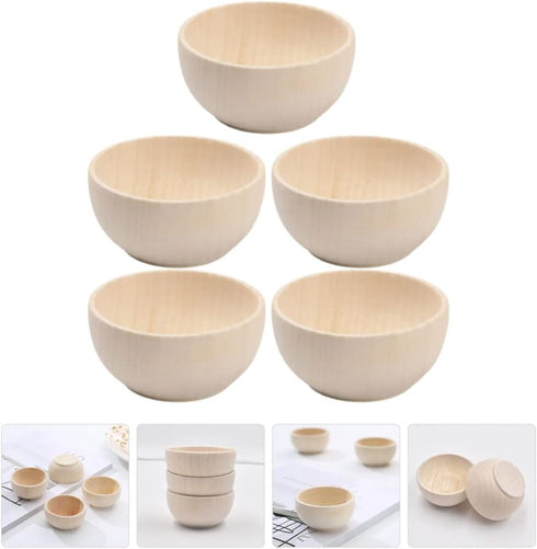 SEWACC 5pcs Wooden Bowls Unfinished Bowls Unpainted Wooden Bowls Serving Bowl Wood Crafts Bowls Pinch Bowls for Fruits Salad Cereal...