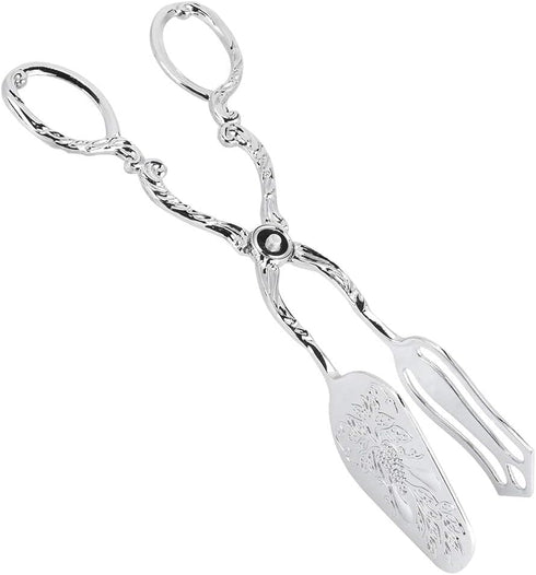 9in Vintage Salad Tong for Serving, Zinc Alloy Silver Food Serving Tongs Salad Steak Clip Buffet Tongs for Buffet Catering Bread BBQ, 8.5x4.5in...