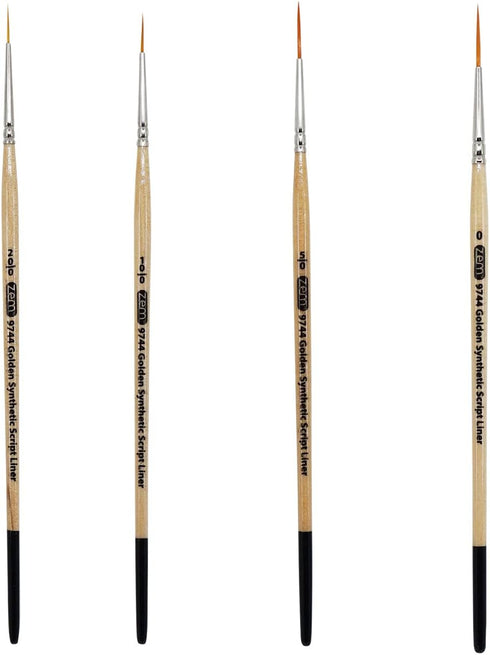 ZEM Brush Golden Synthetic Long Script Liners Artist Paint Brushes Sizes 20/0, 10/0, 5/0, 0...