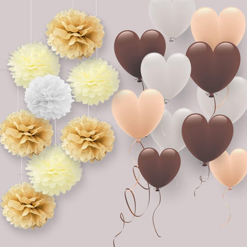 10PCS Cream Tan Brown Beige Boho Party Tissue Pom Poms Paper Flowers Table Centerpieces Neutral Rustic Baby Shower Wedding Birthday Nursery Classr...