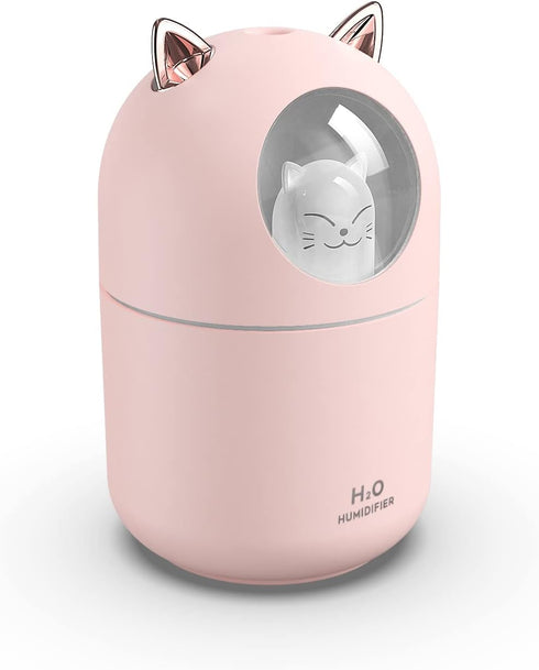 Portable Small Humidifier, 300ml Mini Cool Mist Humidifier with Night Light, USB Personal Humidifier Auto Shut-Off, Ultra-Quiet, 2 Spray Modes, Su...