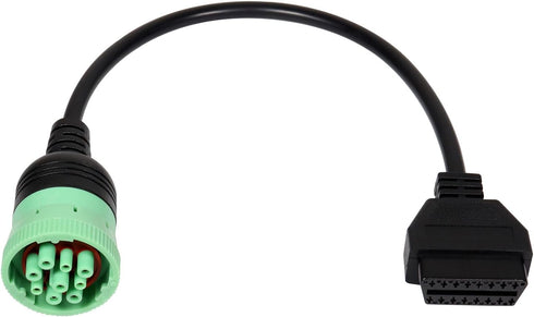 9 Pin J1939 Male to 16 Pin OBD2 OBDII Female Right Angle Green Type 2 Adapter Cable for Heavy Duty Trucks and Commercial Vehicles Freightliner Tru...