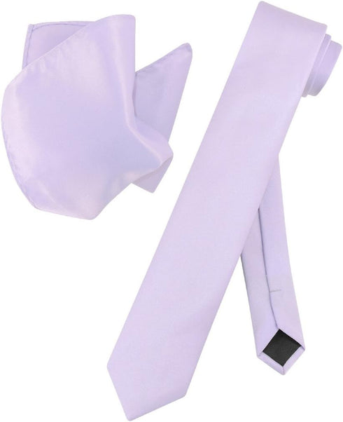 Vesuvio Napoli Lavender Purple Skinny 2.5" NeckTie Handkerchief Neck Tie Set...