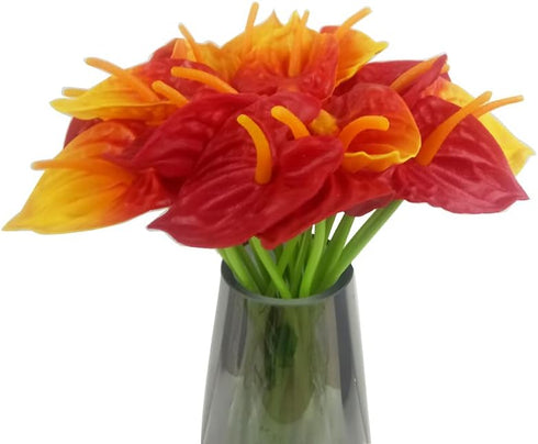 20Pcs Artificial Anthurium Flowers Real Touch Fake Flower for Home Decor Floral Arrangements Bouquets (Red,Sunset red)...