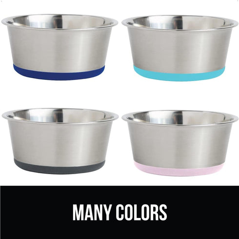 Gorilla Grip Stainless Steel Metal Dog Bowl Set of 2, Rubber Base, Heavy Duty Feeding Dishes, Food Grade BPA Free, Less Sliding, Quiet Pet Bowls f...