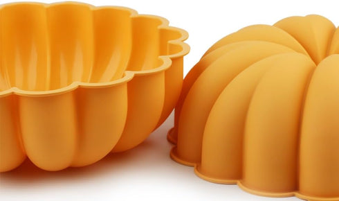 Silicone Bundt Cake Pan - 2 Pack 9 Inch Yellow Large Pumpkin Shaped Silicone Mold, Non-stick Food Grade Easy To Release Cake Mold For Bundt Cake, ...