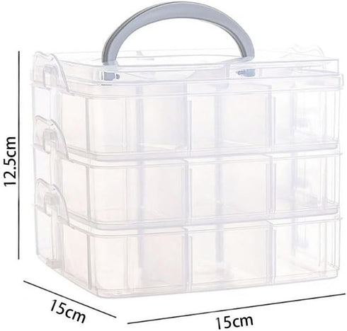 3 Layers 18 Compartments Clear Storage Box, Large Grids Clear Plastic Jewelry Box Organizer Storage Container, Storage Box for Jewelry, Art DIY Cr...