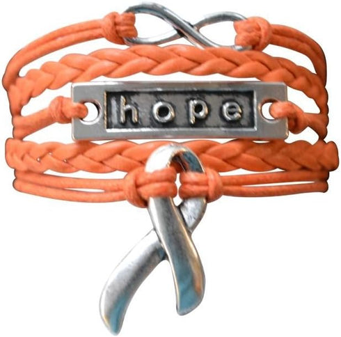 Infinity Collection Orange Ribbon Bracelet, Unisex, Adjustable 6-8 inch, Cancer Awareness Jewelry...