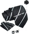 Black White Striped Ties For Men – Tie Set With Pocket Square Cufflinks Tie Clip Bar & Flower Brooch Pin For Mens (Pack of 5) (AXTS50)...