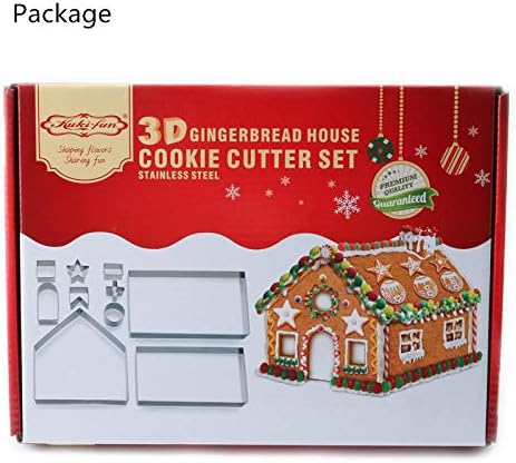 Gingerbread House Cookie Cutter Set, 3D House Cookie Cutter, Stainless Steel Biscuit Cutter Mold Set, Including Christmas Tree, Snowman, Reindeer,...
