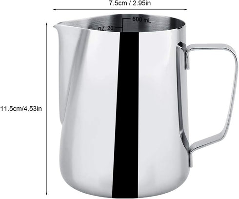 Frothing Cup, 600ml Stainless Steel Measuring Cup Mug Milk Frothing Pitcher Jug for Latte Coffee Art...