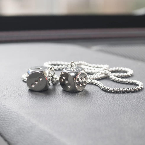 Creative Hanging Dice with Dots Car Metal Pendant Rear View Mirrors Charms Ornament (Silver)...