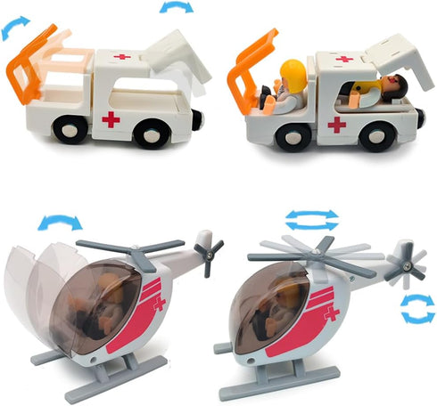Kids Educational Wooden Train Track and Medical Rescue Vehicle Building Set, Wooden and Plastic Toys for Boys and Girls (Rescue kit)...