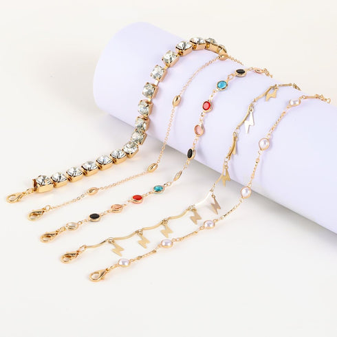 Gold Anklets for Women Waterproof Rhinestone Link Anklets Set Layered Anklet for Women Gold Jewelry Gift...