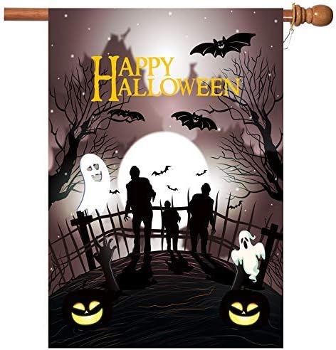 Halloween Flag Double Sided Halloween Garden Flag Outdoors 28 x 40 Inch Large Halloween Yard Flag Decorative Halloween Ghost Bat Zombie House Flag...