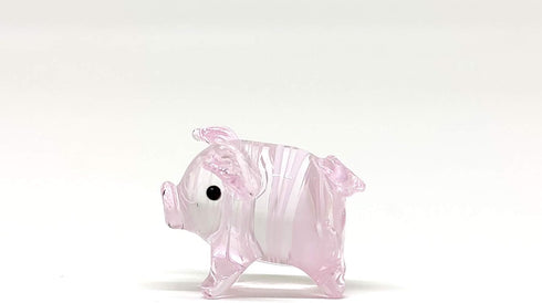 Tiny Pig Miniature Glass Figurine – Handmade Blown Glass Animal – Cute Collectible Pig Sculpture – Fairy Garden Pet Décor Gift (Pink)...