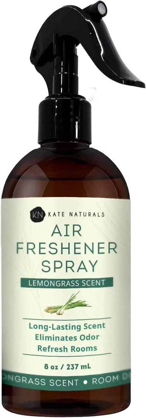 Kate Naturals Air Freshener Spray for Home. Lemongrass Essential Oil Room Freshener Spray for Pillows, Bedding, Linen, Room Spray (8 fl oz, Lemon ...