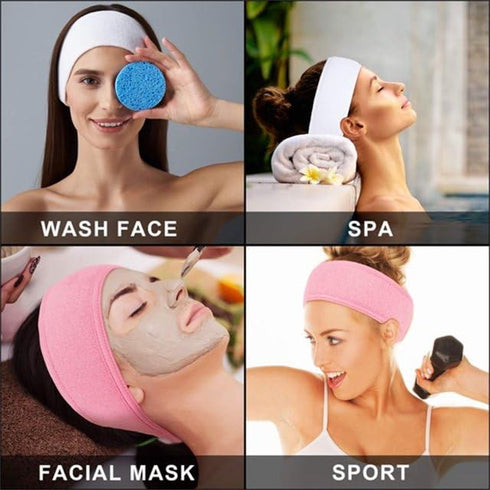 3Pcs Pink Spa Headband, Make up Hairband, Stretch Terry Cloth Headbands and Face Wash Wristband Set, Makeup Headbands Wrist Towels for Washing Fac...