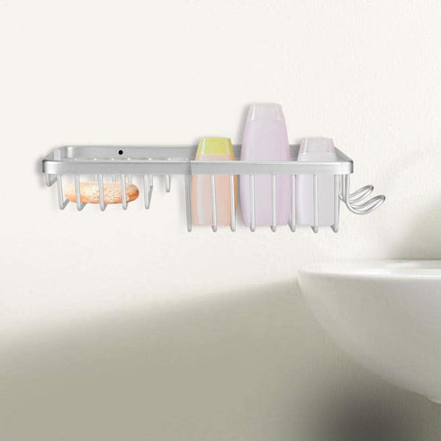 Mumusuki Aluminum Alloy Wall Mounted Storage Shelf Rack with Hooks for Hanging Sponge and Razor, Bathroom Shower Organizer Caddy for Bathroom,Toil...