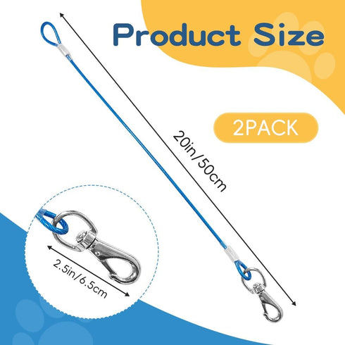 Chew Proof Dog Leash,2Pack Extension Metal Cable Lead,No Tangle Dual Dog Leashes,Multiple Leash for 2 Dogs,DHeavy Duty Dog Leash Extender for Coll...